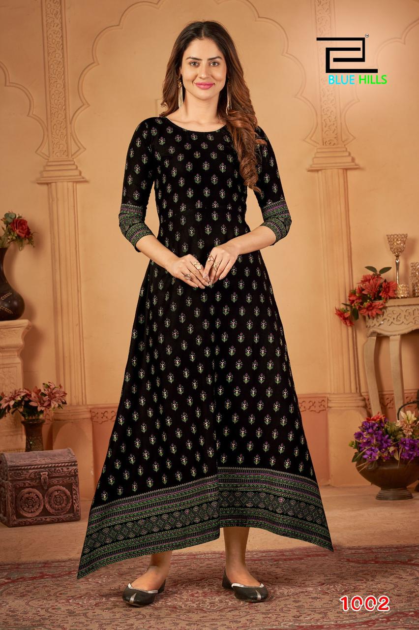 Blue Hills Walkway Vol 45 Rayon Printed Long Kurti Catalog
